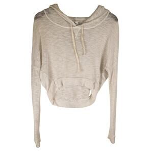 Hollister White Knit Cropped Hoodie Coastal Beach Boho California Casual Sz XS/S